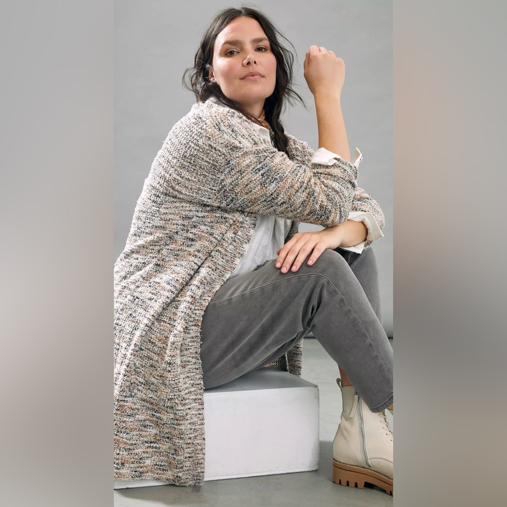 Pilcro Womens Cotton Blend Sweater Space Dyed Cardigan Duster Long Open Front Xs